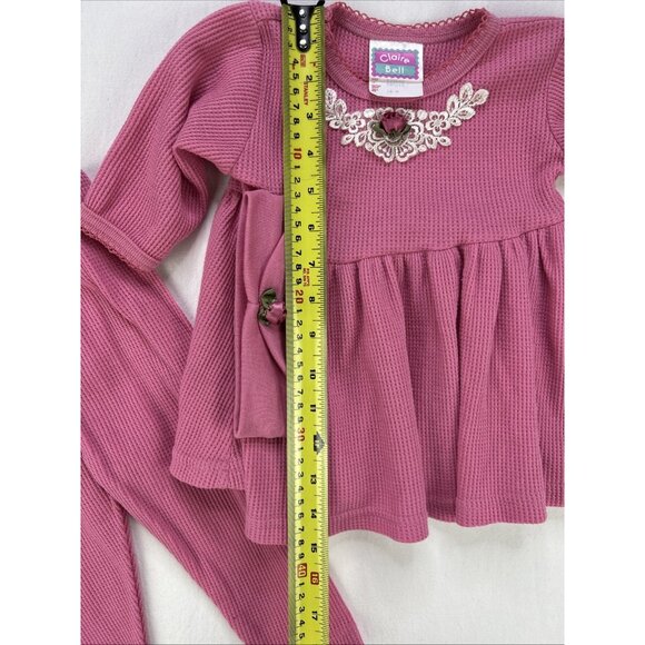 Vintage Claire Bell Baby Girl Set 18 Month Pink Waffleknit Pants Dress Headband - Picture 6 of 10
